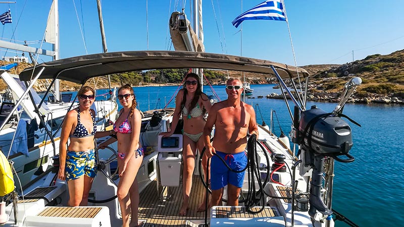 Family on yacht in the Greek Islands
