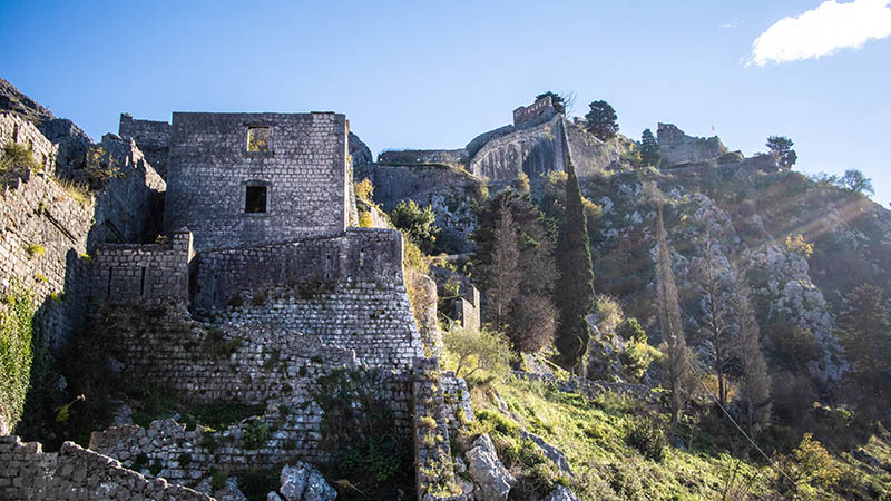 Castle walls of St John in Kotor, Montenegro