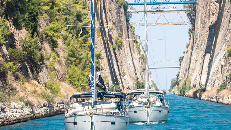 2 yachts in corinth canal