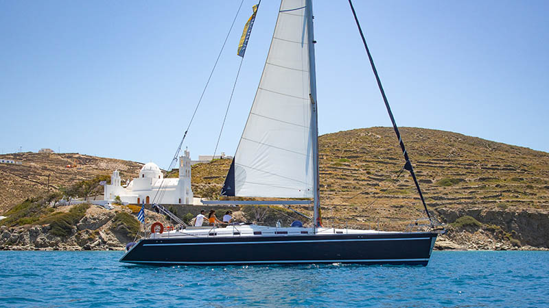 Christianna VII under sail in the Cyclades