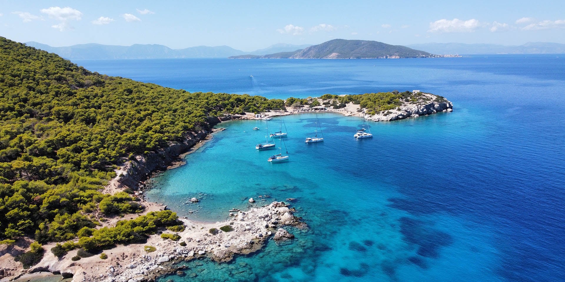 Yachts anchored off Moni island in the Saronic Gulf
