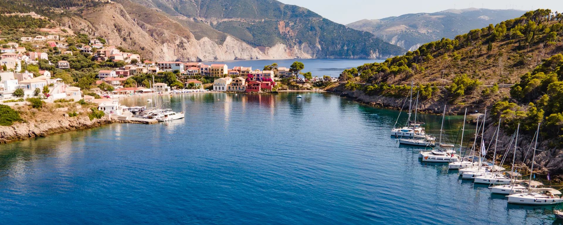 Assos village and its fortress peninsula on the west coast of Kefalonia