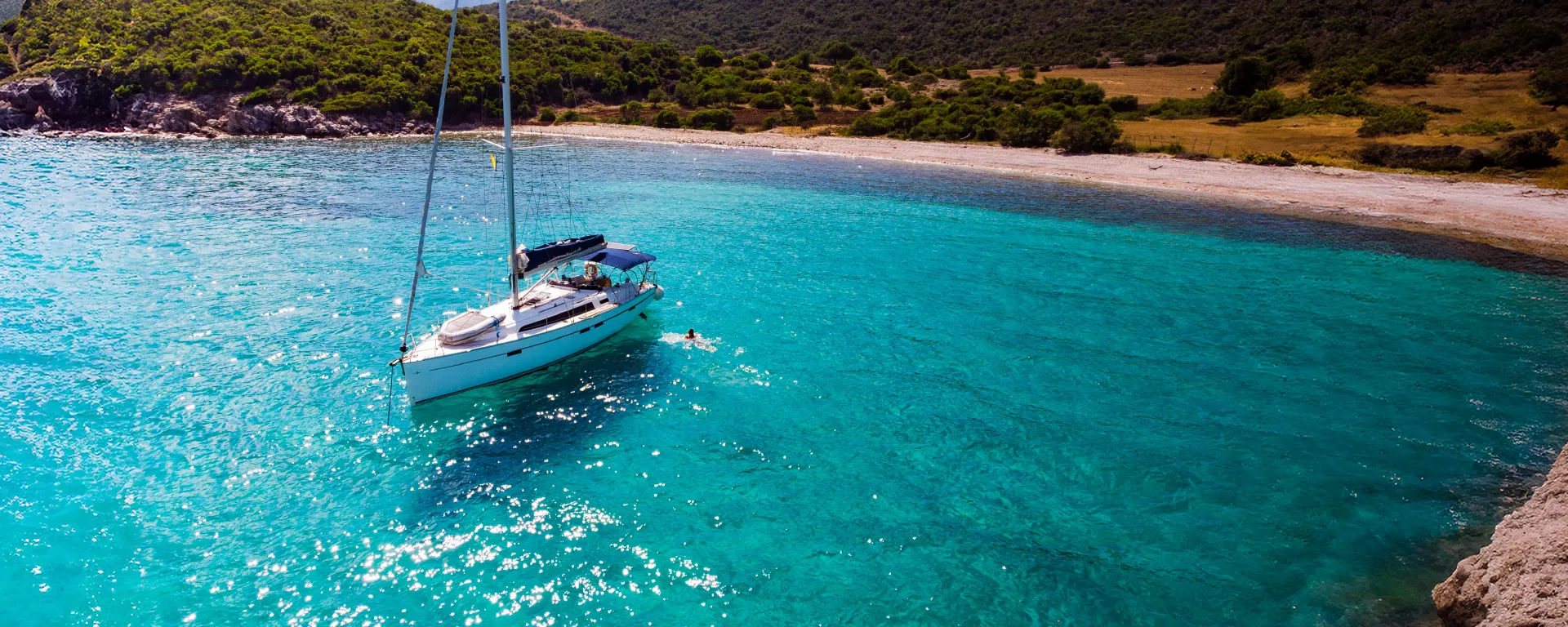 Bavaria 46 Captain John at anchor in Varko Bay, Meganisi