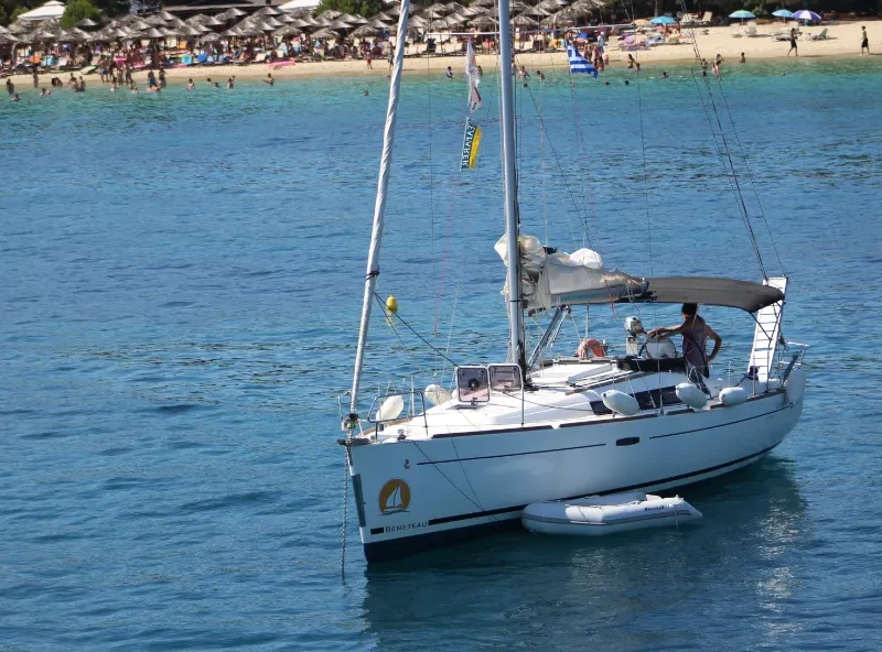 Oceanis 37 Galene at anchor in the Sporades