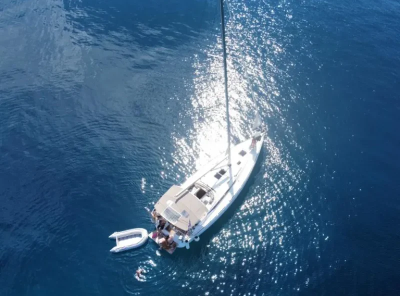 Sun Odyssey 419 Pelagia at anchor in the Sporades