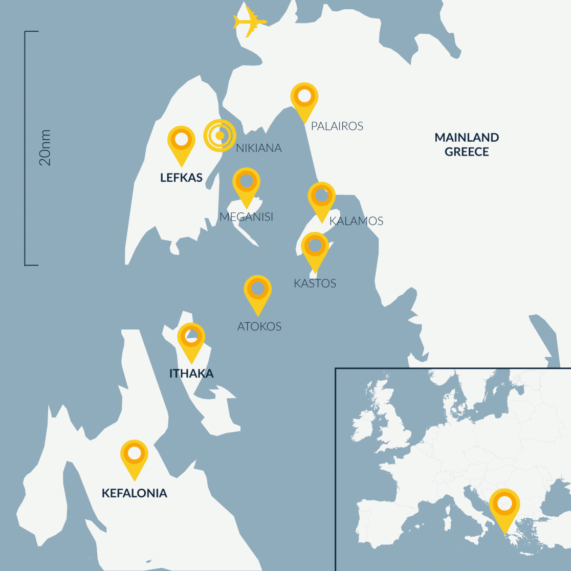 Map of the Ionian sailing area