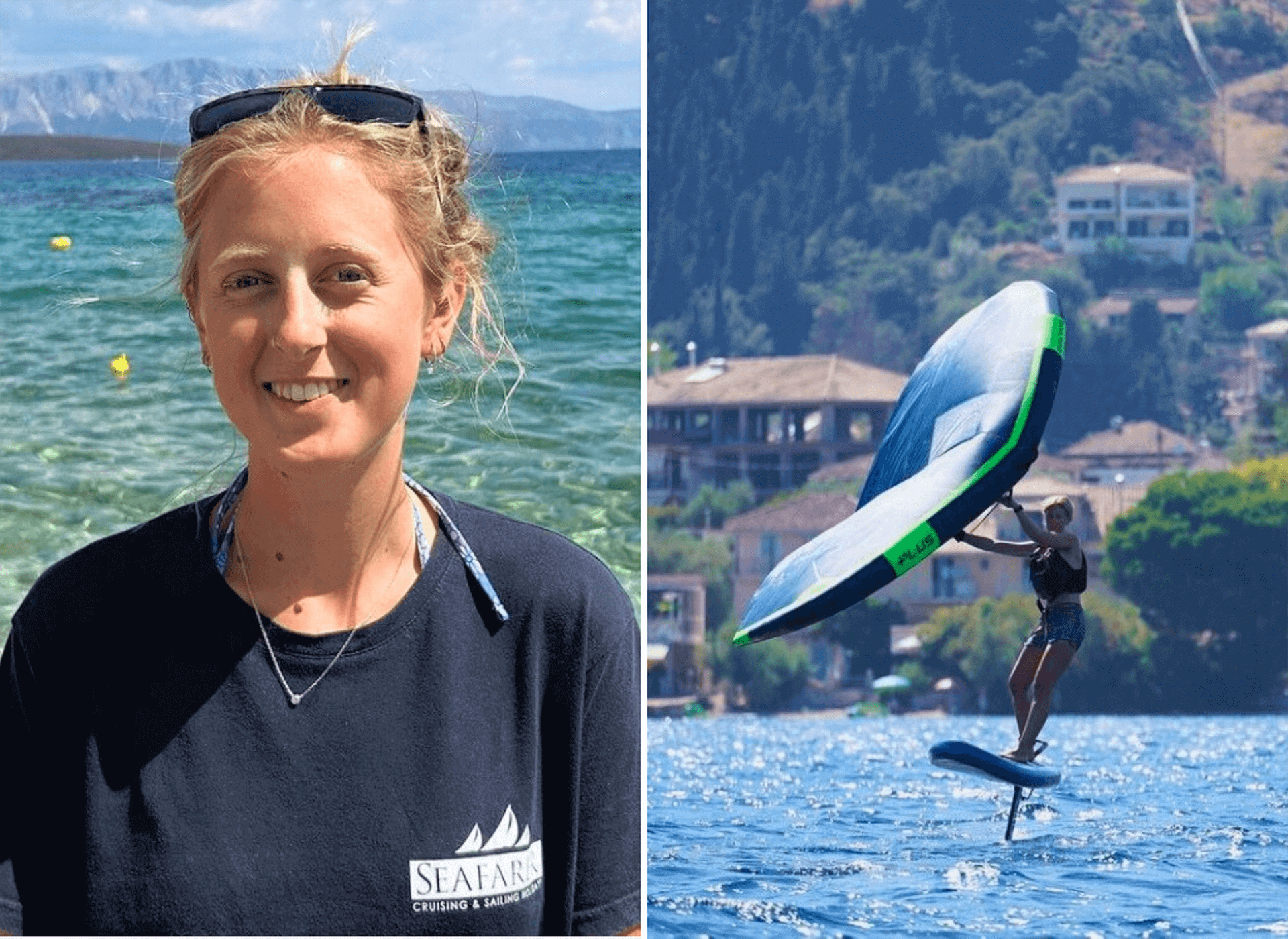 Annie, Seafarer senior instructor, practising wing foiling in Mediterranean waters