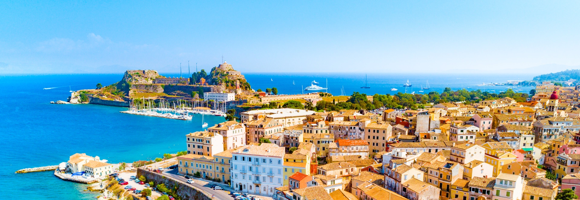 Yacht charter Corfu: Corfu Town and its Old Fortress from above