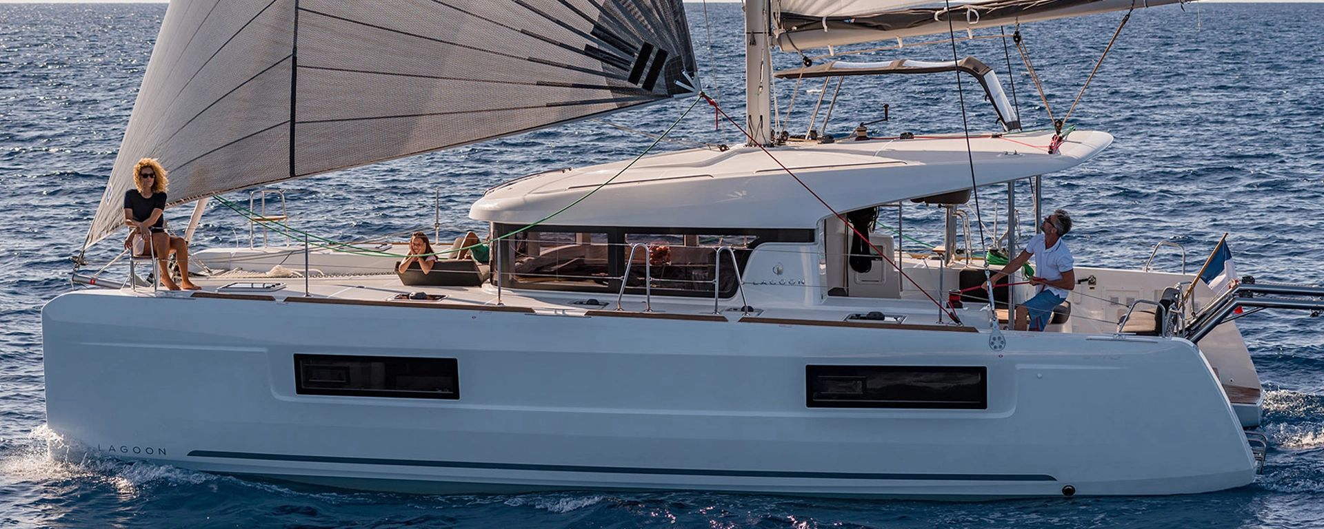 A Lagoon 40 catamaran under sail