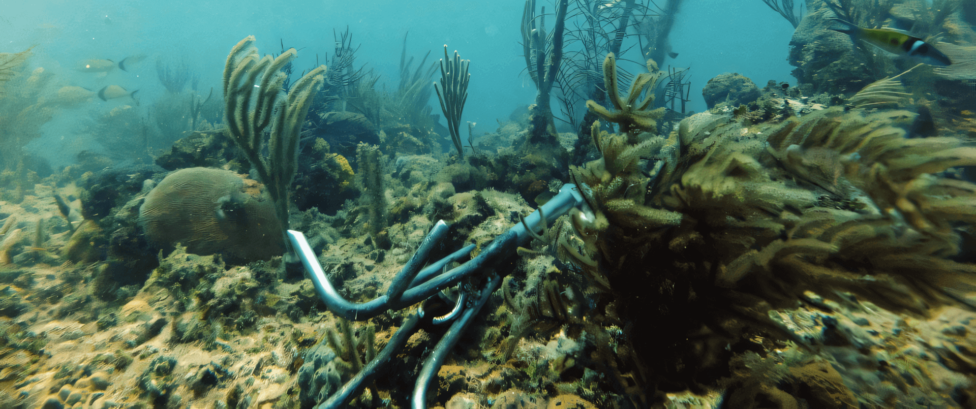 A damaged seabed with a tangled anchor, showing the impact of careless anchoring on seagrass during sailing holidays in Greece.