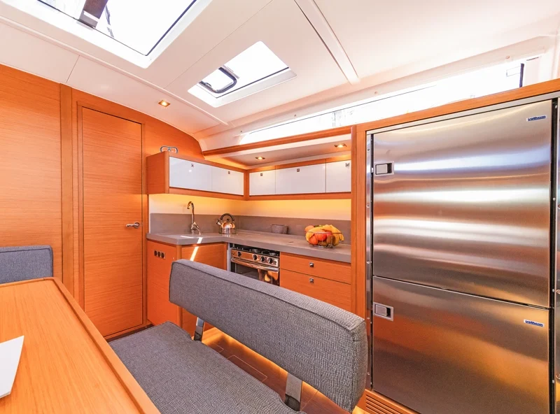 The galley of a Dufour 470 charter yacht