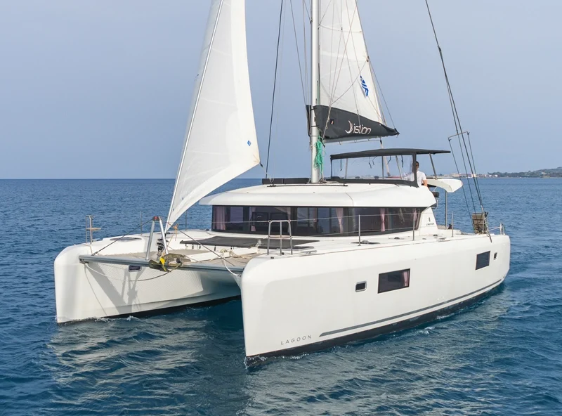 A Lagoon 42 catamaran under sail