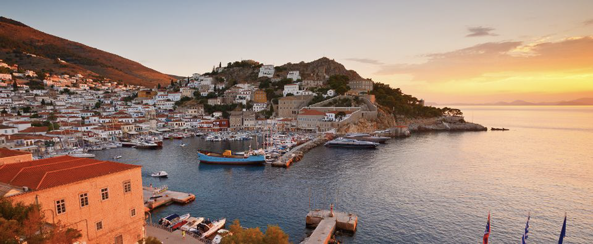 Hydra harbour in the Saronic Gulf, a highlight of sailing in Greece in April