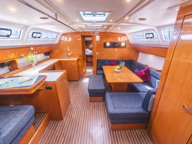 The saloon of the Bavaria 51 cabin charter yacht