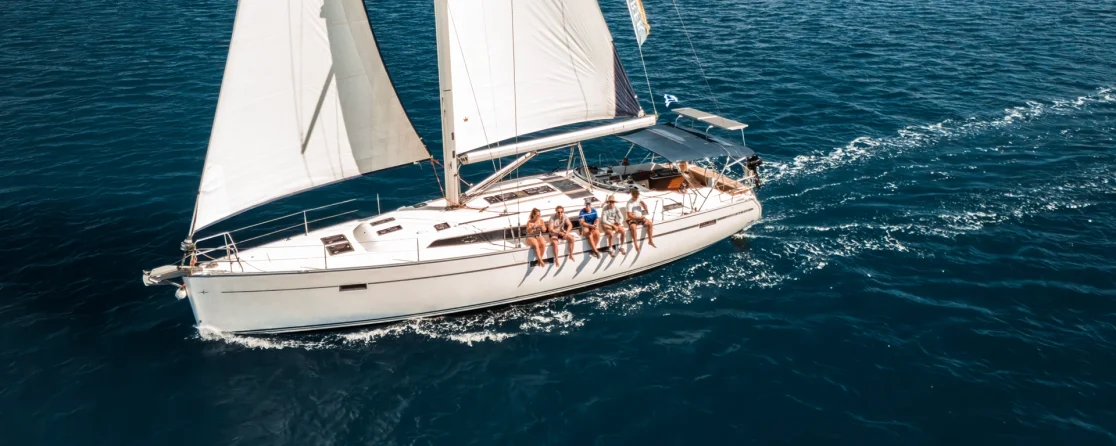 Our AHOY Ionian yacht sailing at speed in the Ionian