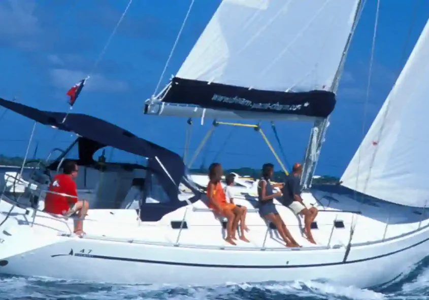 A monohull yacht at sea on a bareboat charter