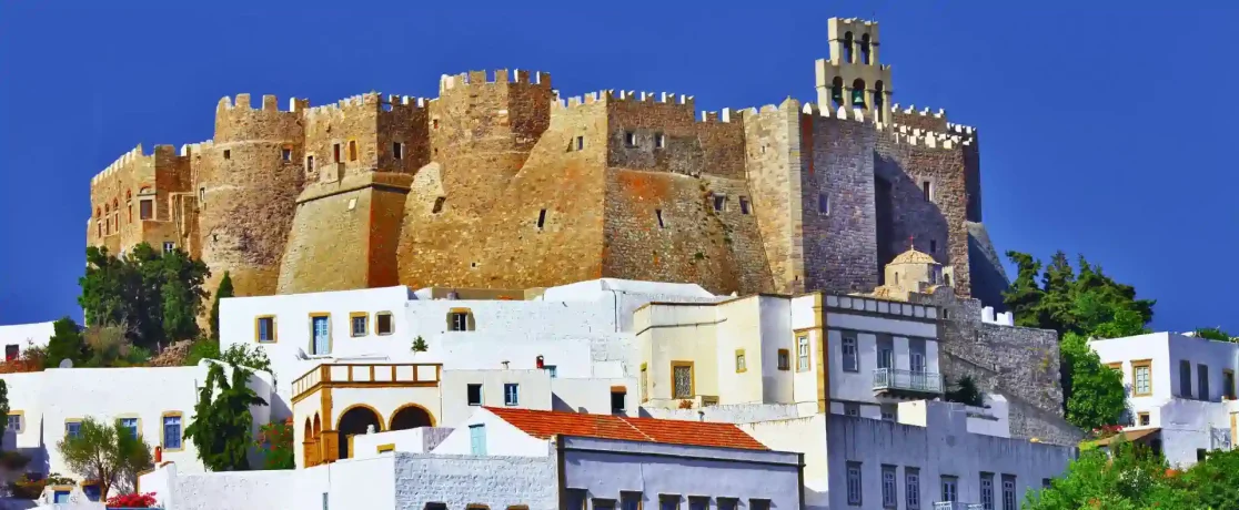 Monastery of St John above the whitewashed village on Patmos