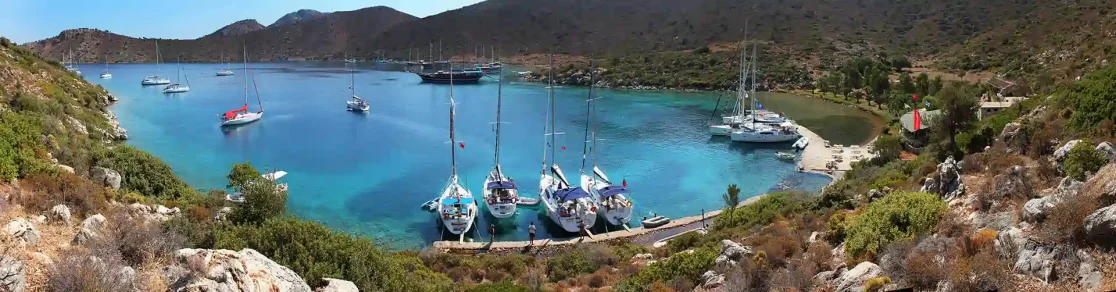 Sailing yachts moored in a beautiful bay on the Turkish coast