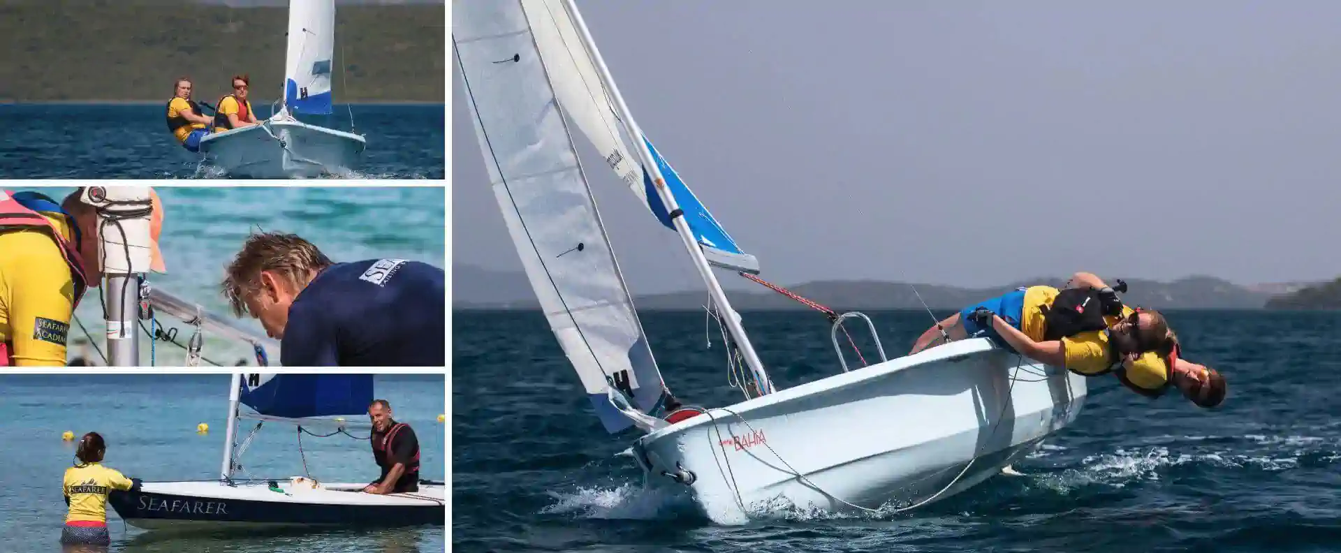 RYA Dinghy Instructor course in Greece with trainee instructors practicing sailing techniques