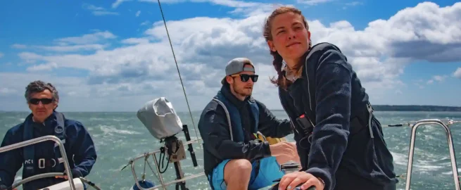 Students learning to sail on the Solent during a UK RYA course