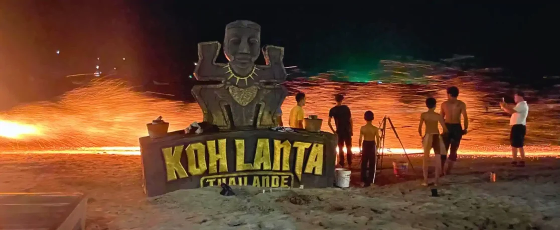Night-time fire show on a Koh Lanta beach