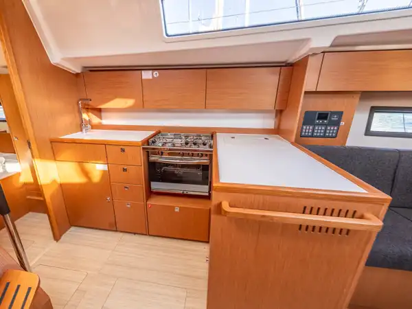 The saloon and galley on a Bavaria C38