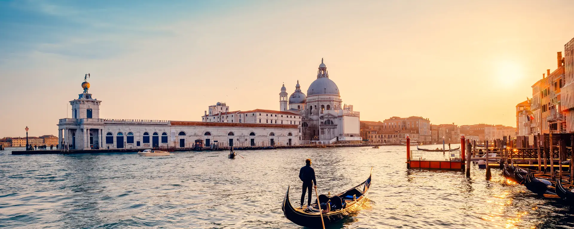 A gondola in front of Santa Maria della Salute in Venice