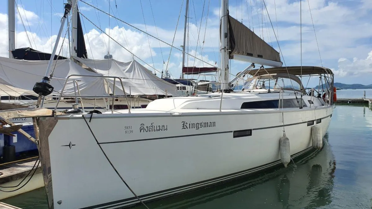 Kingsman, a Bavaria 46, moored in the marina