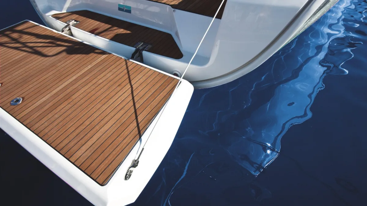 The bathing platform at the stern of a Bavaria 34