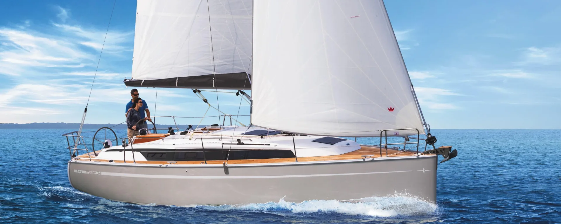 A Bavaria 34 sailing yacht under sail