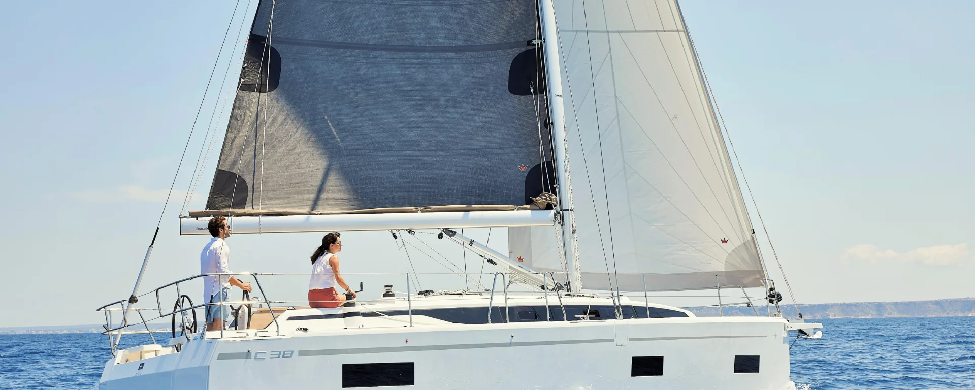 A Bavaria C38 sailing yacht under sail