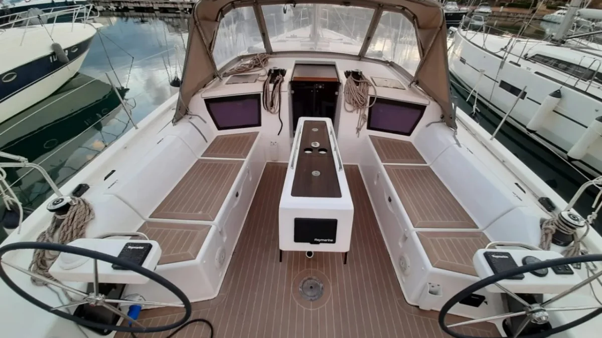 The cockpit of a Dufour 430 Grand Large