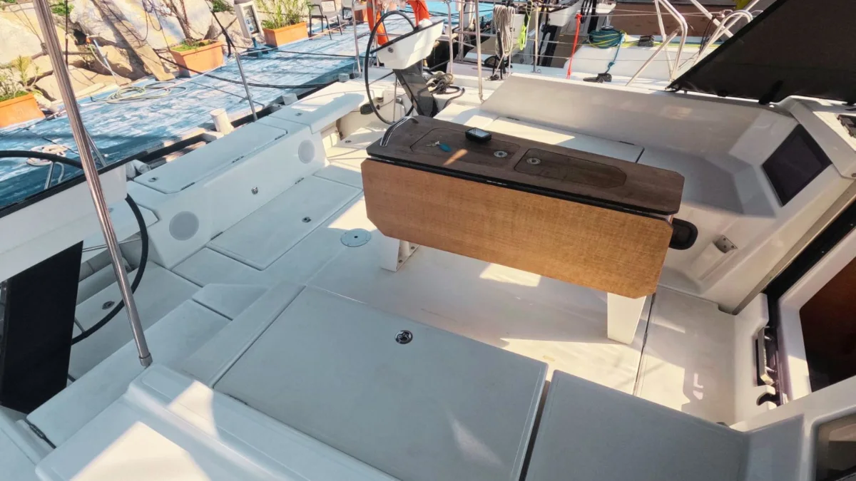 The cockpit of a Dufour 44