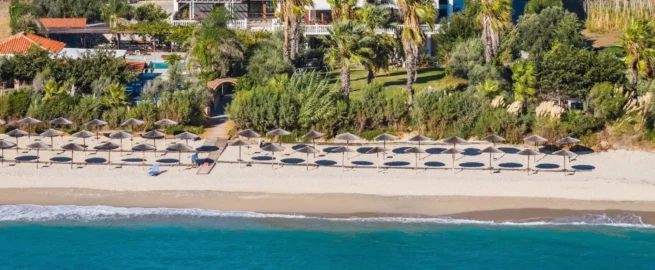 The beachfront gardens at Poseidon Beach Club