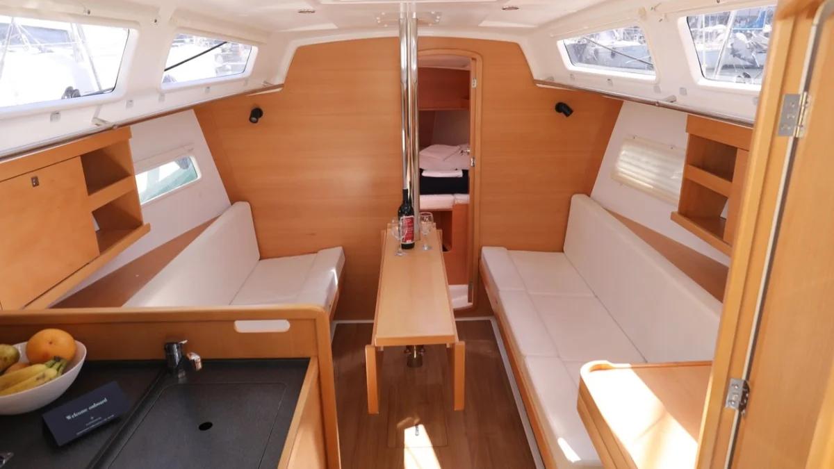 The saloon and galley of a Sun Odyssey 319