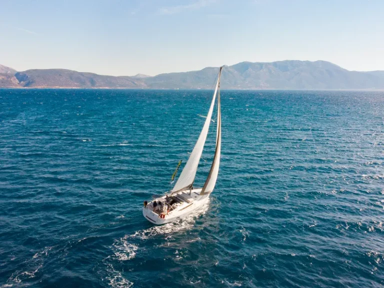 Drone view of the milebuilder yacht Kos 469 sailing
