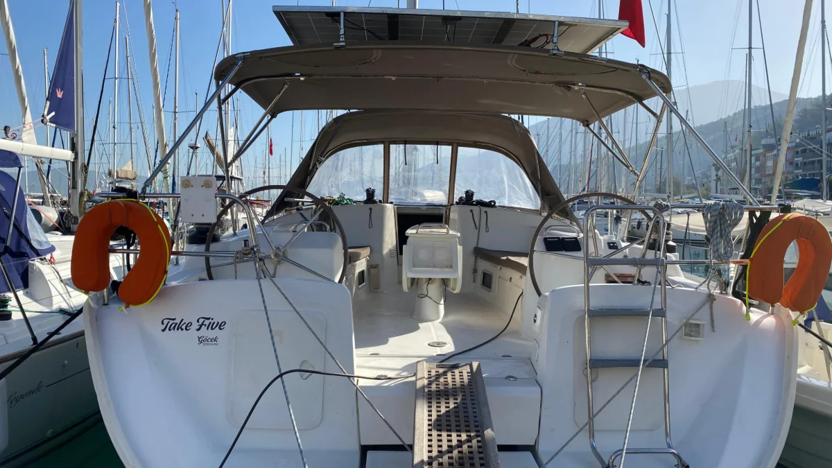 The Cyclades 50.5 moored stern-to