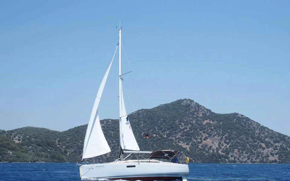 The Sun Odyssey 349 under sail on the Seafarer Fethiye flotilla